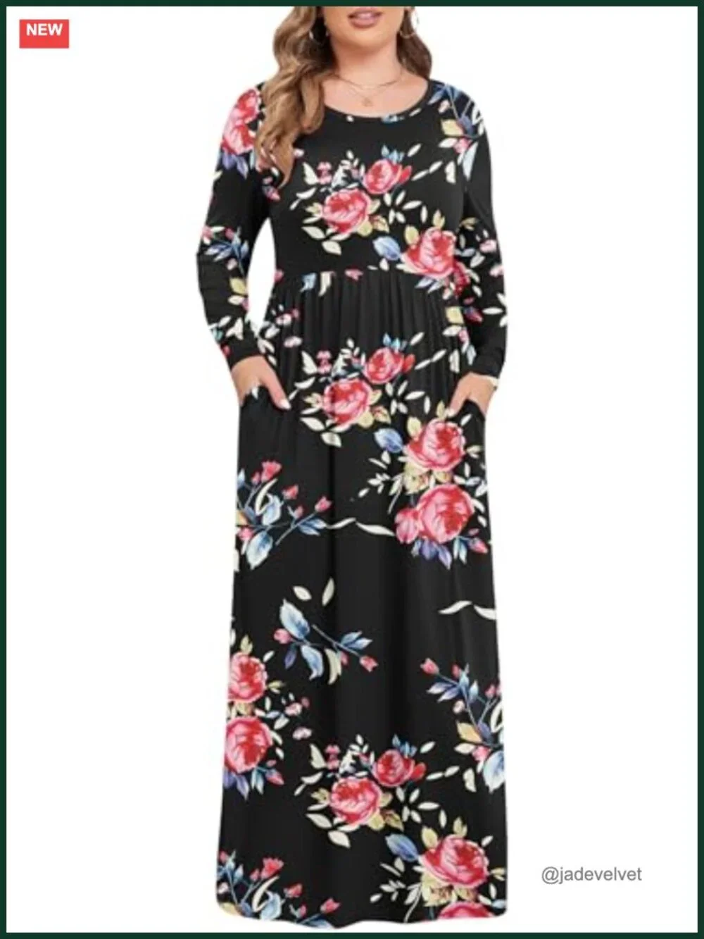 Plus Size Maxi Dress Long Sleeve Floral Casual for Women